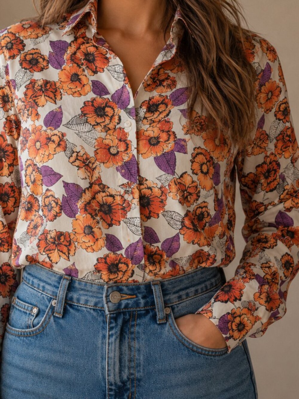 Duluth Trading Co Women's Floral Button-Up Shirt Size L Long Sleeve